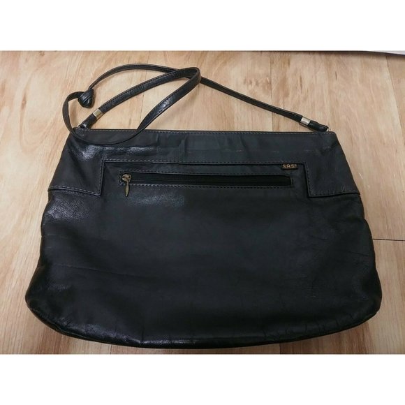 SAS Leather Shoulder Bag BLACK Purse VINTAGE hinge - Picture 1 of 8